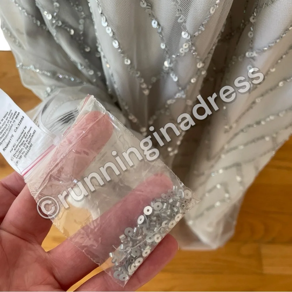 NWT BHLDN Anthropologie Blaise Gown Silver Gray Hand Beaded Geo Dress 8 - Picture 11 of 15
